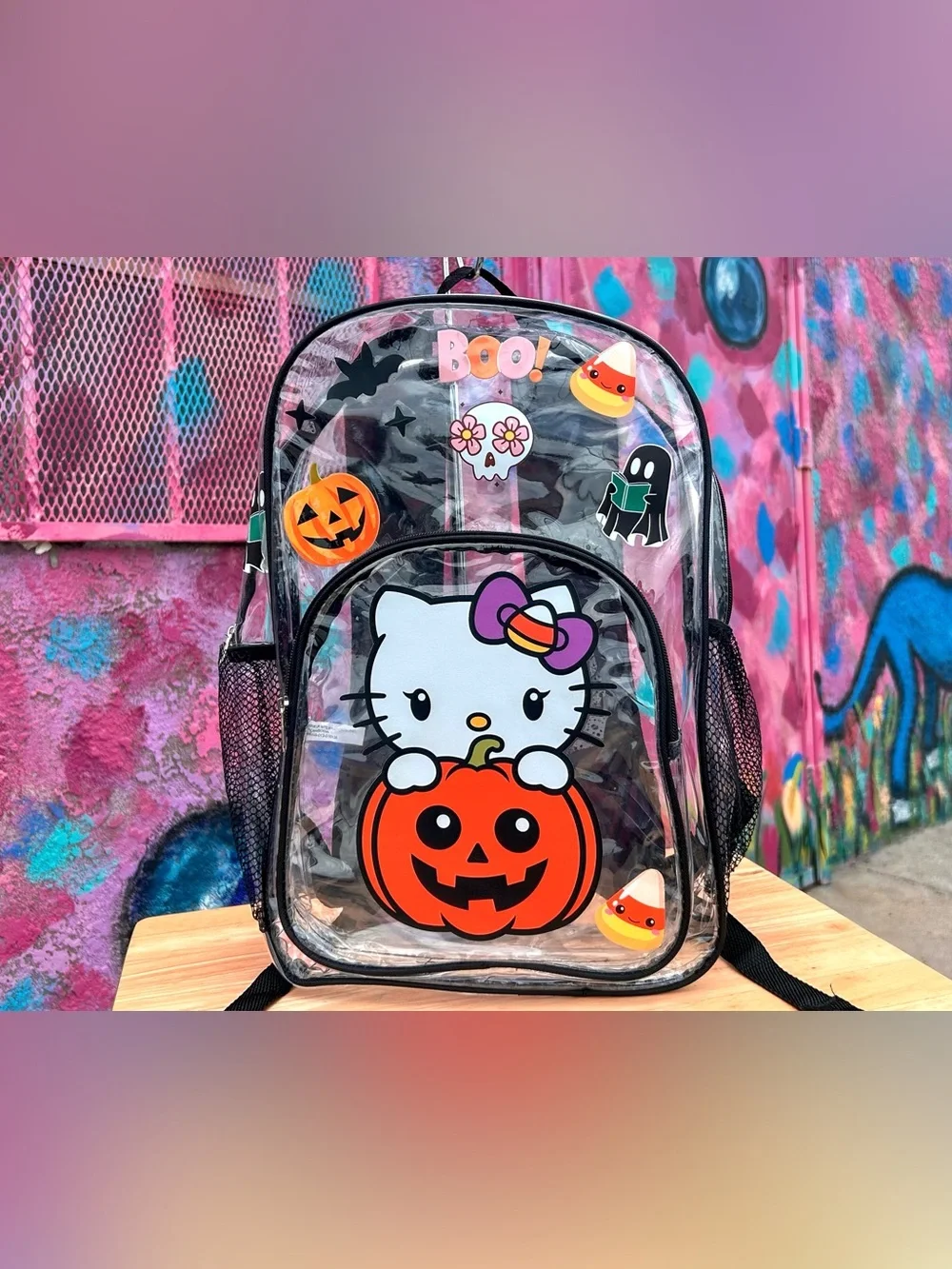 KAWAII Pumpkin Patch Clear Backpack 15”- Black
